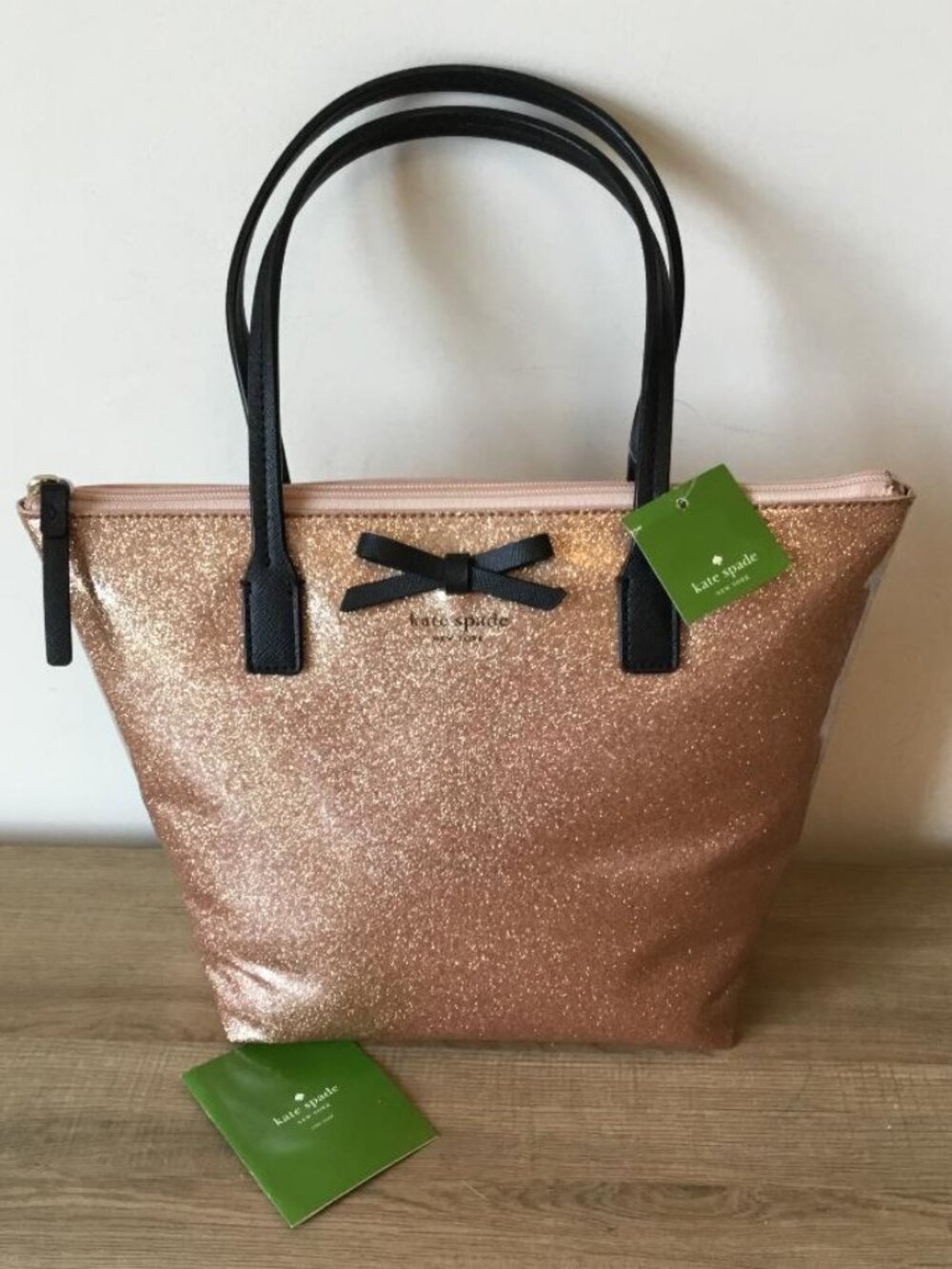 Kate Spade New York Mavis Street Jeralyn Tote Bag in Rose Gold Glitter NWT